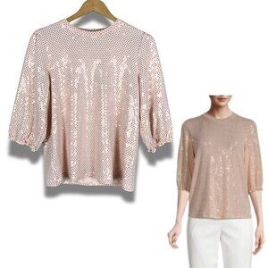 NANETTE LEPORE Coral Shimmer Dot 3/4 Sleeve Top M